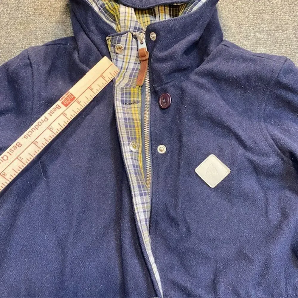 Burton Kindling Wool Blend Hooded Jacket Coat Navy Blue Womens XS Plaid Lined